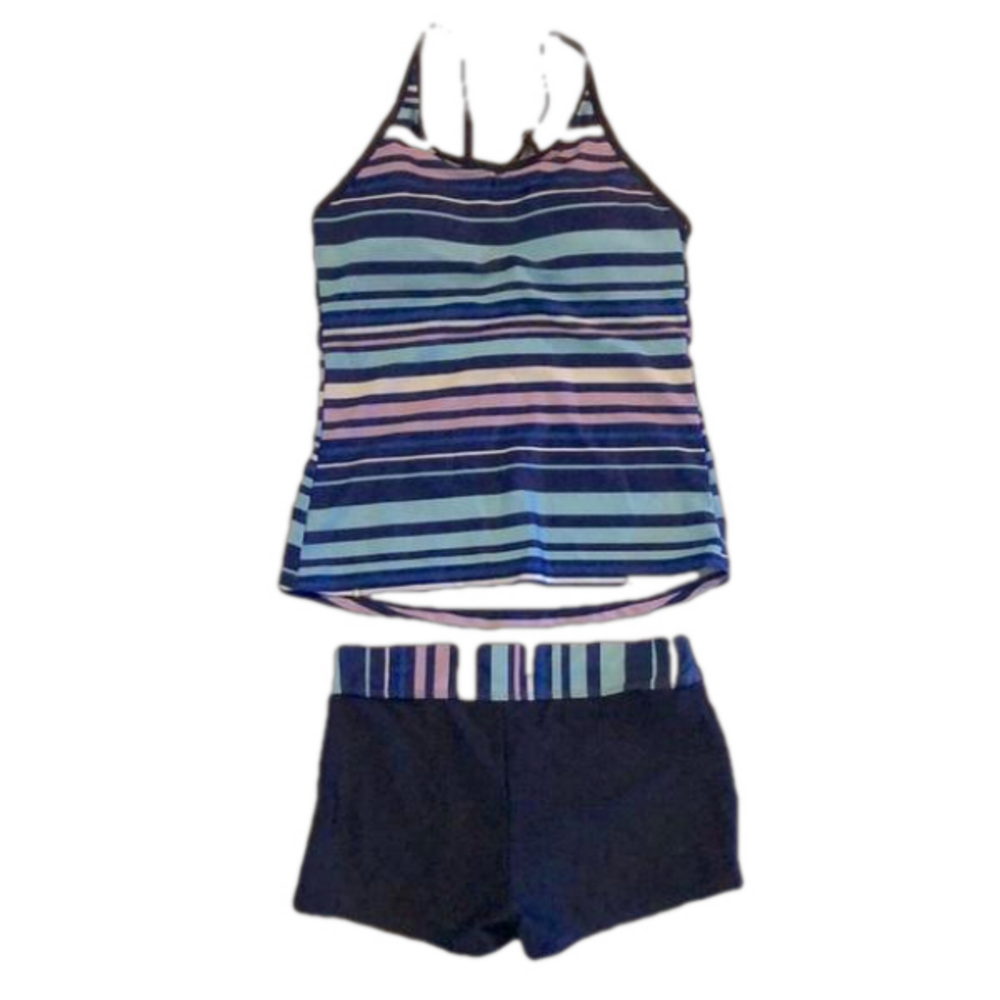 Jovati Bikini Swimsuit Criss-Cross Back Adjustable Straps Padded Size Small Navy